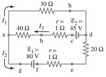 Currents can be calculated using Kirchhoff’s rules. See Example 19–8.